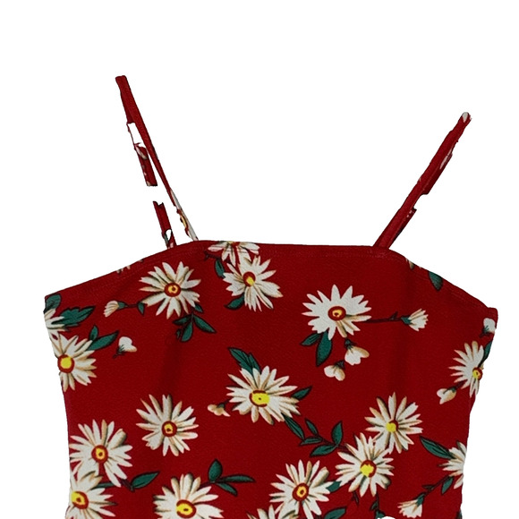 SHEIN Mini Dress Womens Medium Red Floral Spaghetti Straps Bodycon Knee Length - Picture 2 of 9